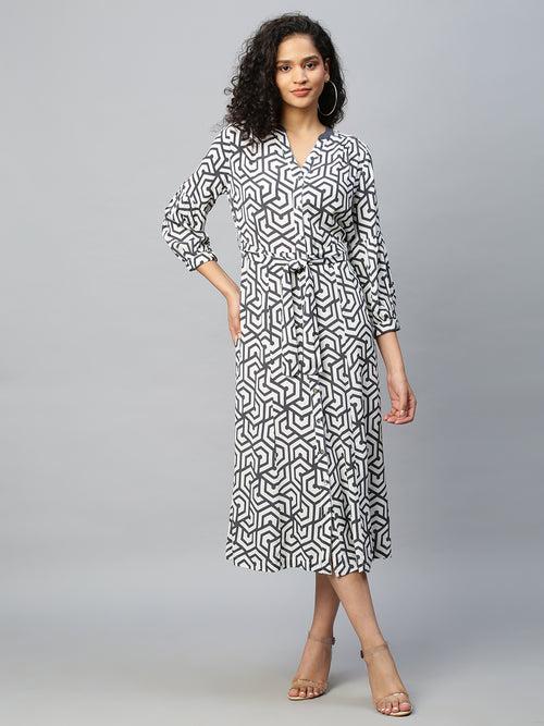 Viscose Crepe Graphic Printed Shirt Dress