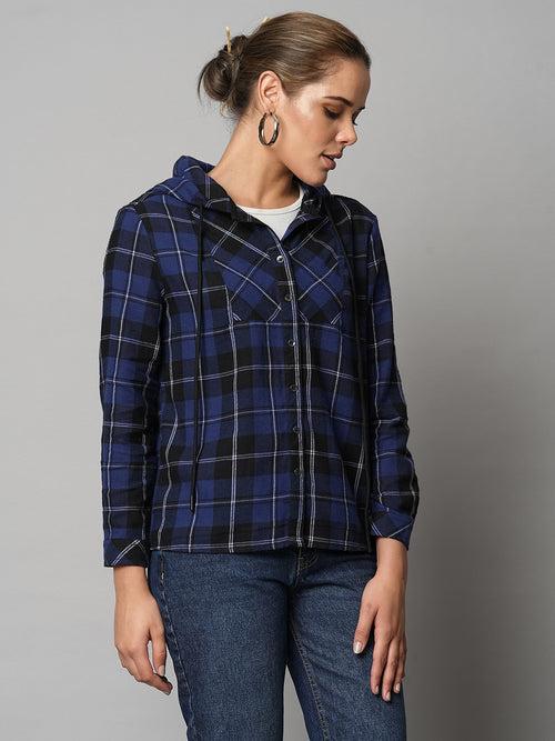 Brushed Flannel Plaid Shirt With Hood