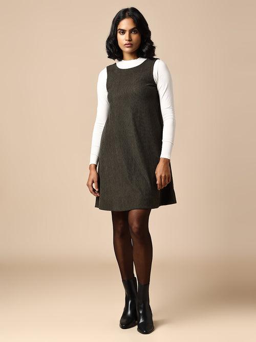 CORDUROY SWING DRESS W/ LAYERED TEE