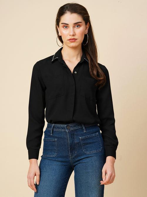 Moss Crepe Shirt W/ Studded Collar