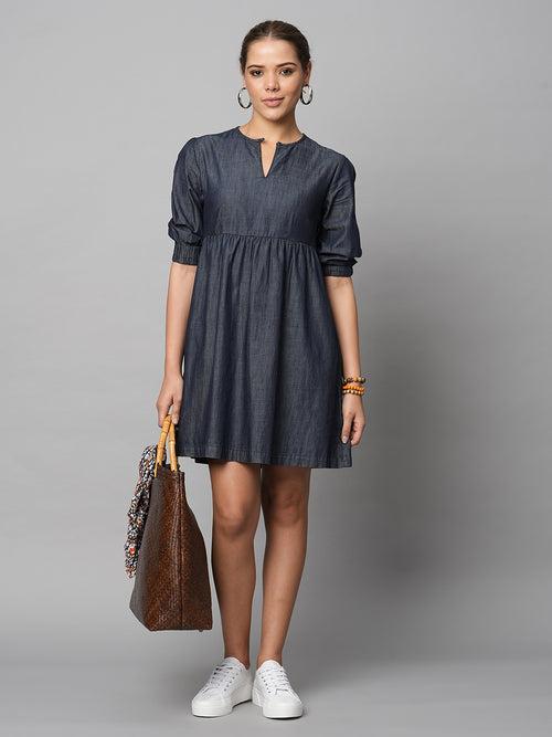 Crosshatch Denim Basque Dress