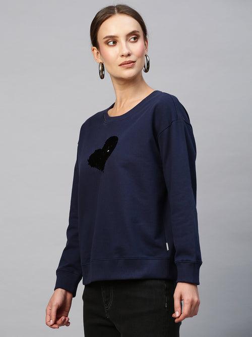 French Terry Sweatshirt With "Heart" Sequinned Embroidery