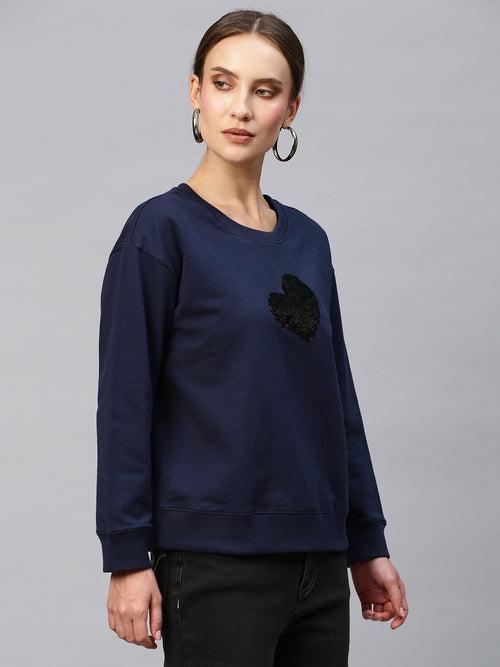 French Terry Sweatshirt With "Heart" Sequinned Embroidery