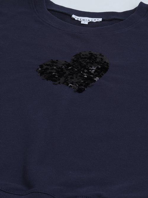 French Terry Sweatshirt With "Heart" Sequinned Embroidery