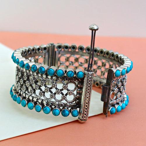 Silver Antique turquoise Kada Bangle Single