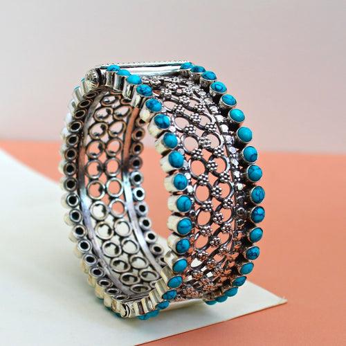 Silver Antique turquoise Kada Bangle Single