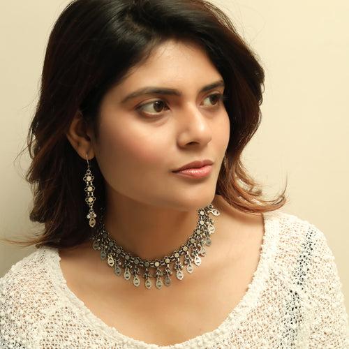 Pure Silver Gugaroo Chokar in Antique Look with earring