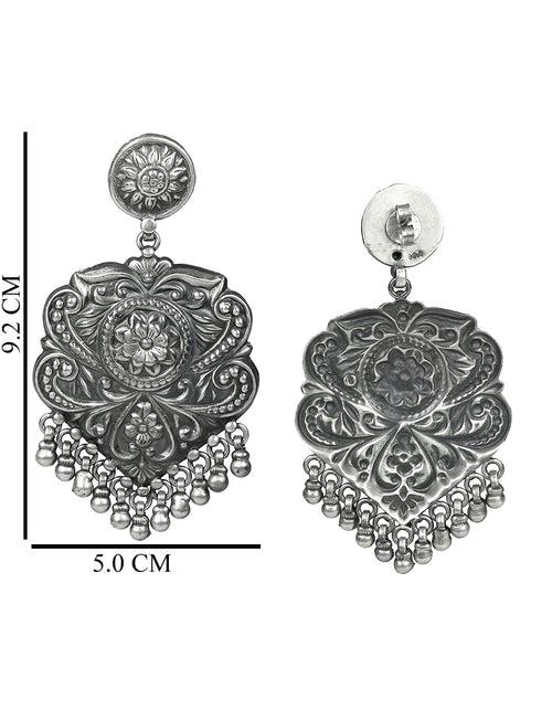 925 Sterling Silver Chitai Work Dangle Drop Earrings