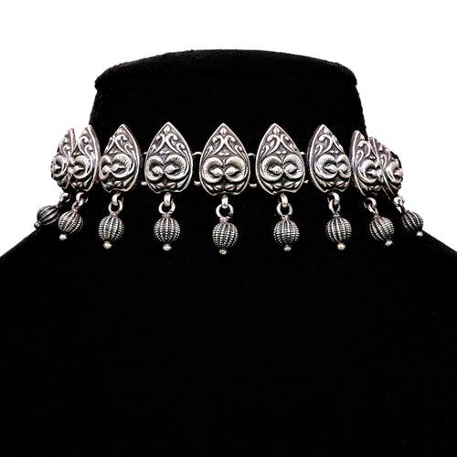 Silver Antique Pear Shape Chokar Necklace