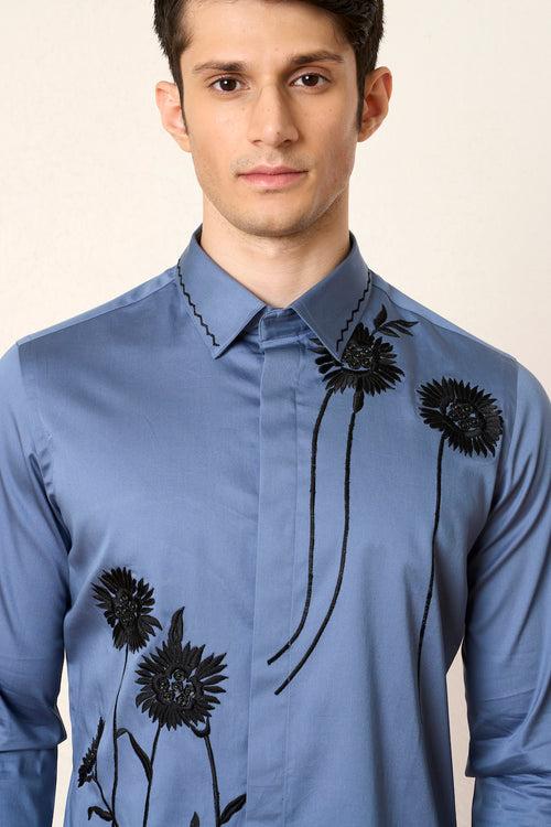 Indigo Petunia Embroidered Shirt