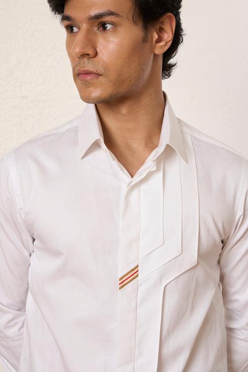 White Panelled Band Shirt