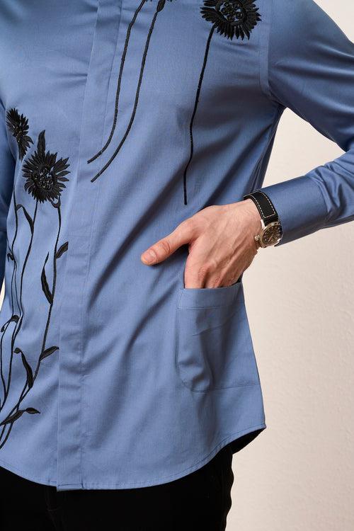 Indigo Petunia Embroidered Shirt