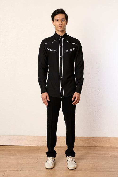 Black Vintage Piping Shirt