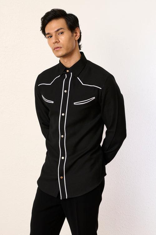 Black Vintage Piping Shirt