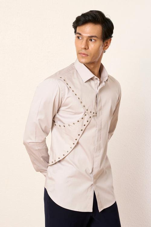 Grey Panelled Eyelet Shirt