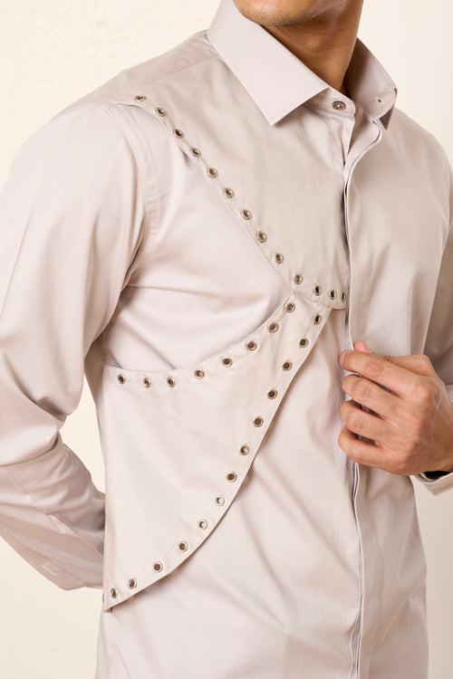 Grey Panelled Eyelet Shirt