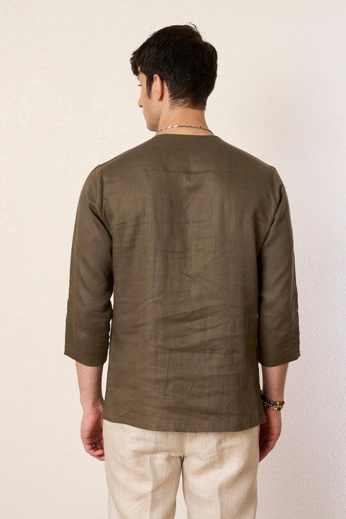 Olive Off-balance Kurta Shirt