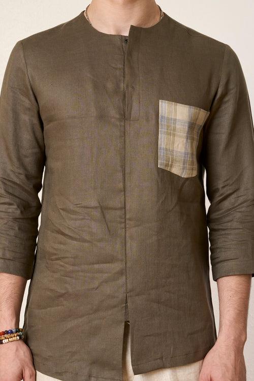 Olive Off-balance Kurta Shirt