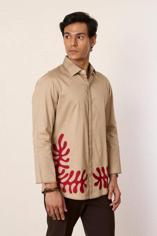 Beige Amoeba Applique Shirt