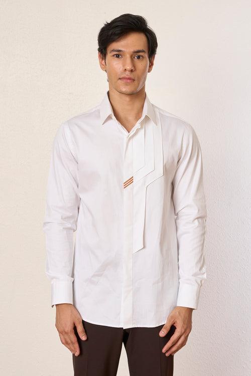 White Panelled Band Shirt