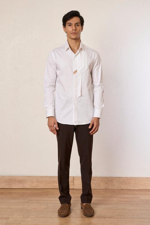 White Panelled Band Shirt