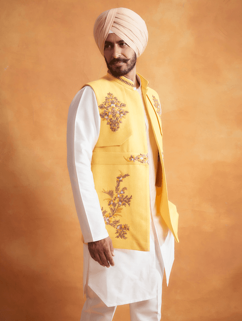 YELLOW EMBROIDERED BANDI SET