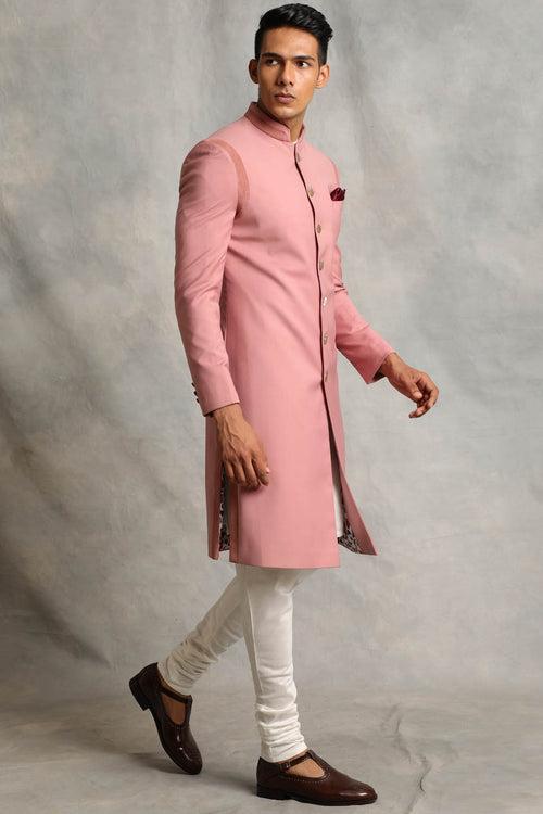 SOLID PINK SHERWANI SET