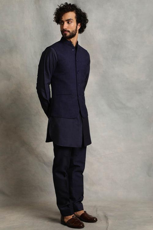 NAVY PLAIN BUNDI SET