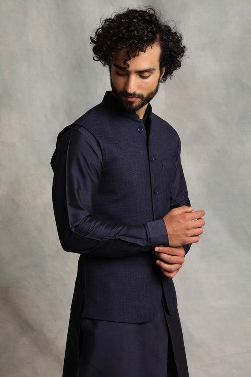 NAVY PLAIN BUNDI SET