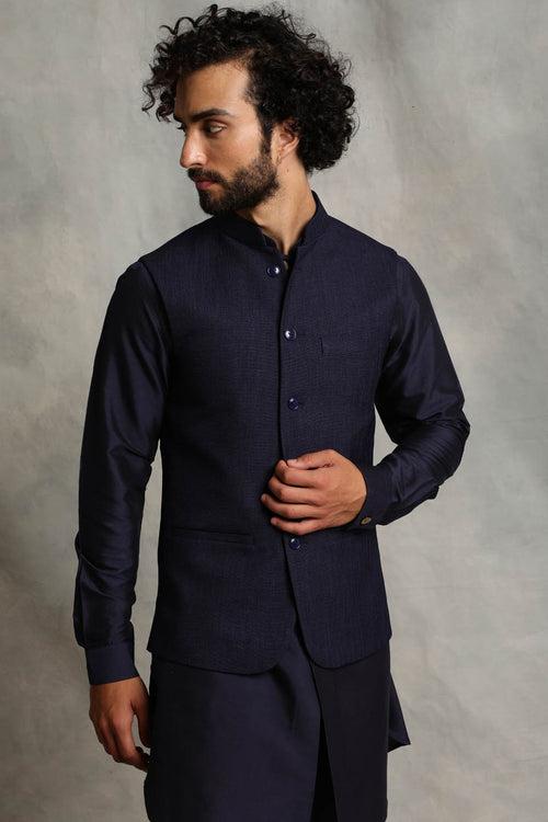 NAVY PLAIN BUNDI SET