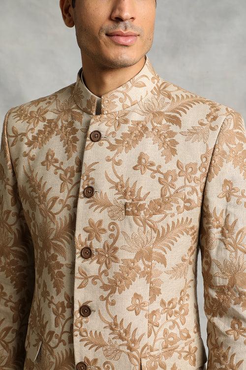 BEIGE EMBROIDERED JODHPURI SET