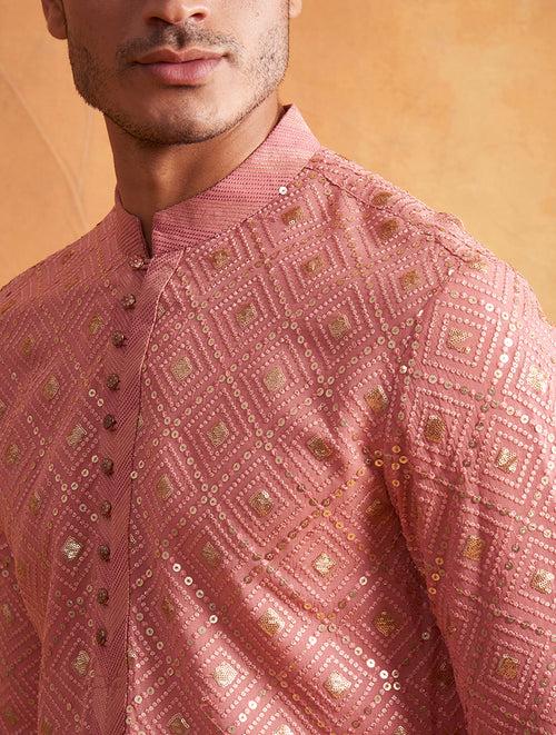 CORAL PINK EMBROIDERED KURTA SET