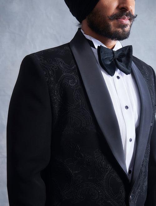 BLACK EMBROIDERED TUXEDO SET