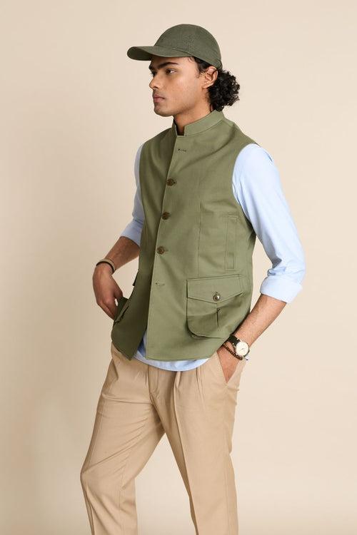 GREEN COTTON CASUAL DOWN VEST