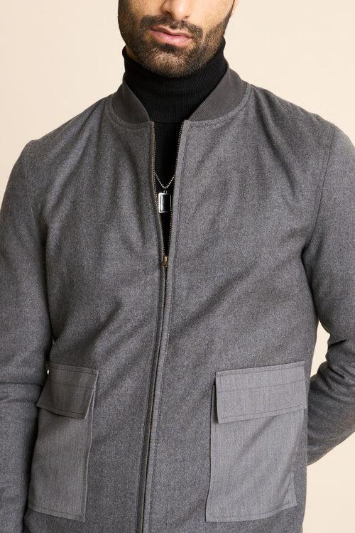 GREY FLANNEL BOMBER JACKET