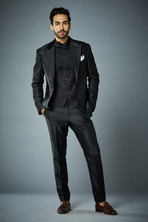 ALL BLACK CRINKLED TUXEDO SET