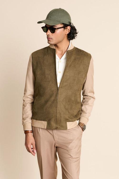 OLIVE SUEDE BOMBER JACKET