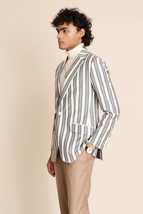 GREY IVORY FLANNEL STRIPE BLAZER