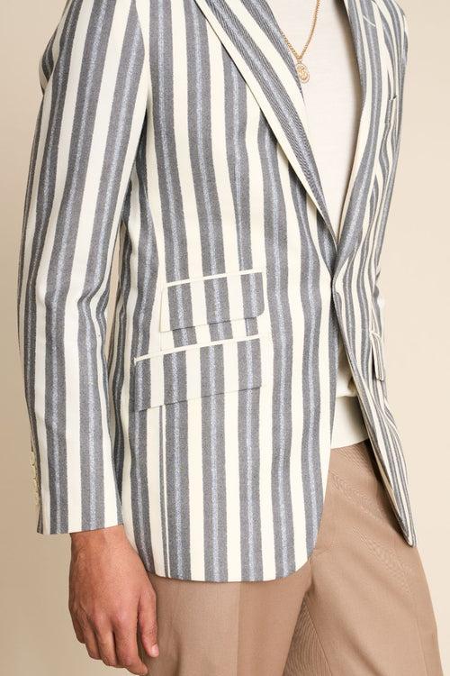 GREY IVORY FLANNEL STRIPE BLAZER