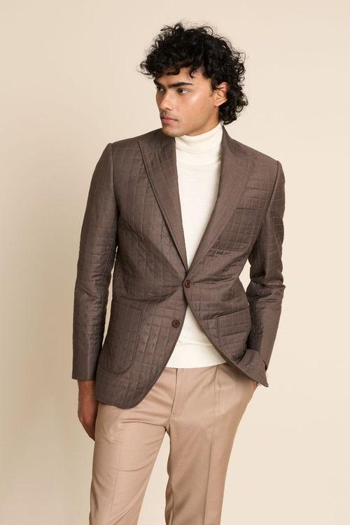 BROWN QUILTED 2 BUTTON BLAZER