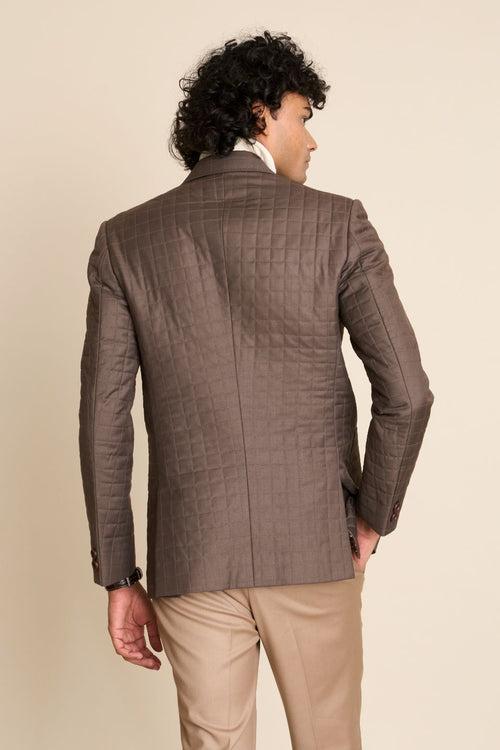 BROWN QUILTED 2 BUTTON BLAZER