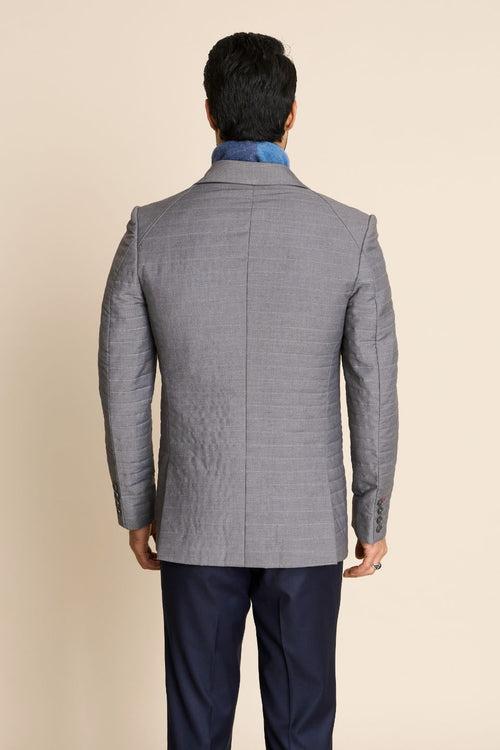 GREY QUILTED 2 BUTTON BLAZER