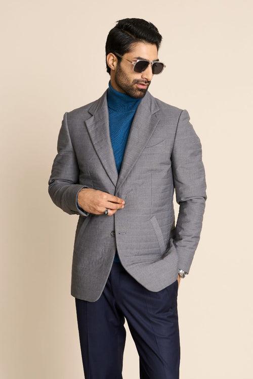 GREY QUILTED 2 BUTTON BLAZER