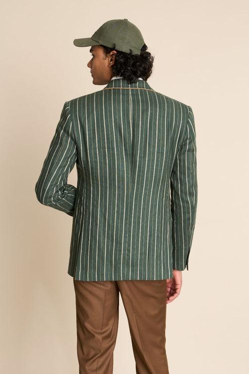 GREEN LINEN STRIPE BLAZER