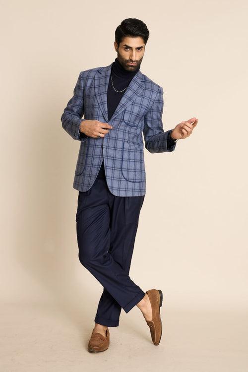 BLUE CHECK TWEED BLAZER