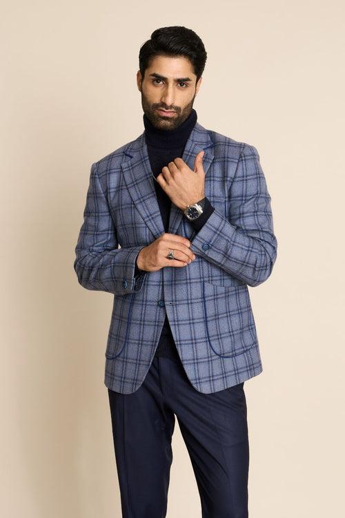 BLUE CHECK TWEED BLAZER