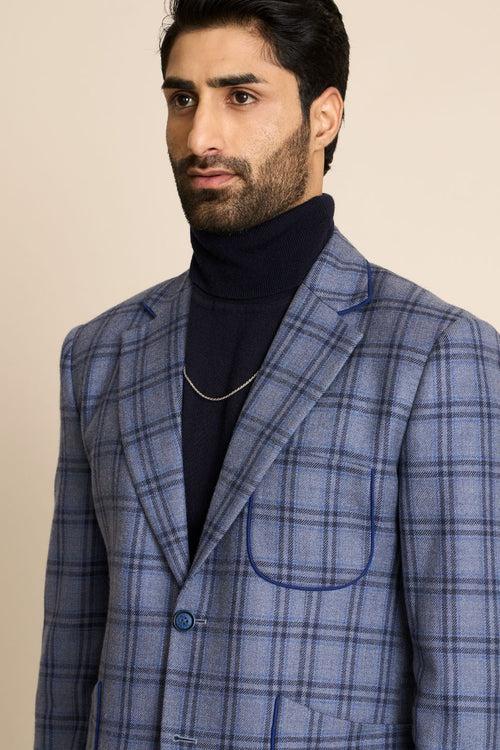 BLUE CHECK TWEED BLAZER