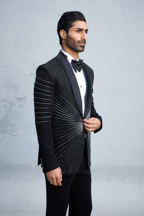 BLACK DIVERGE CUT BEADS TUXEDO SET