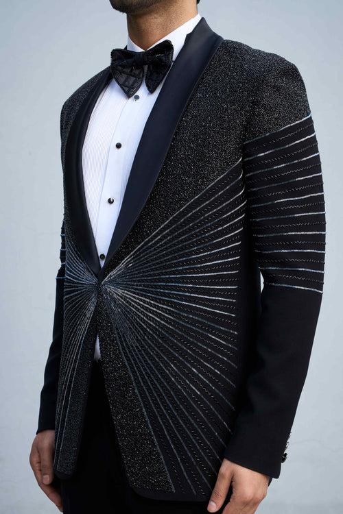 BLACK DIVERGE CUT BEADS TUXEDO SET