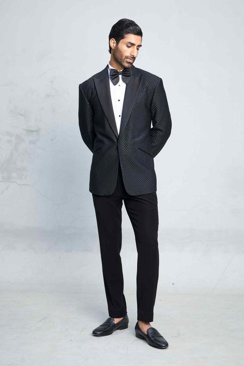 BLACK FLASH TEXTURED TUXEDO SET